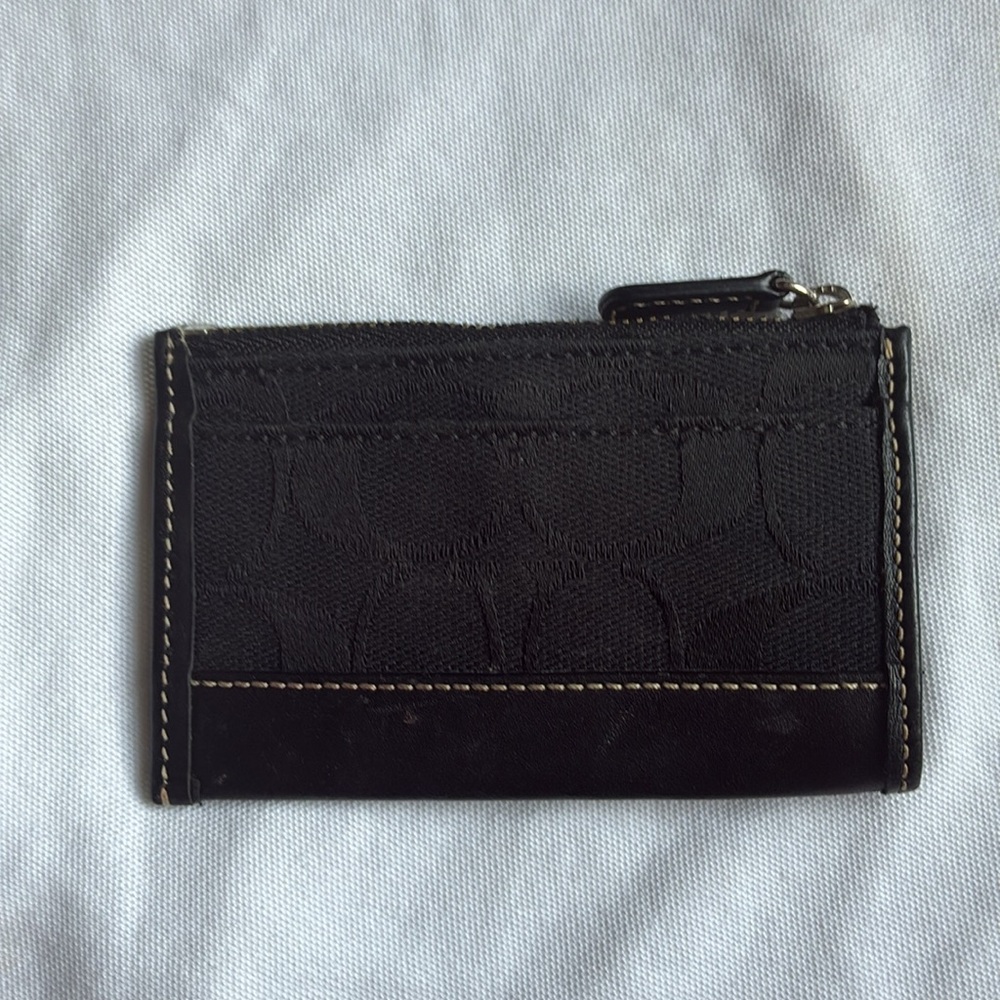 COACH Leatherware Keychain Coin Purse Wallet Black Jacquard - Picture 2 of 2